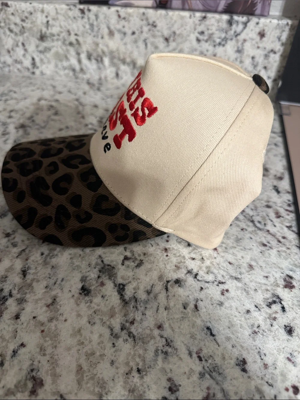 Beige and Brown 'On His Last Nerve' Leopard Bill Trucker Hat